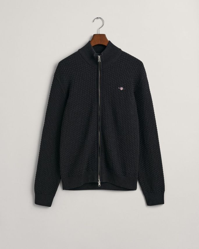 Cotton Texture Zip Cardigan fra Gant