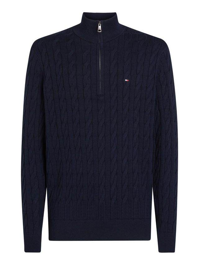 Klassisk Kabelstrik Trøje med Lynlås fra Tommy Hilfiger