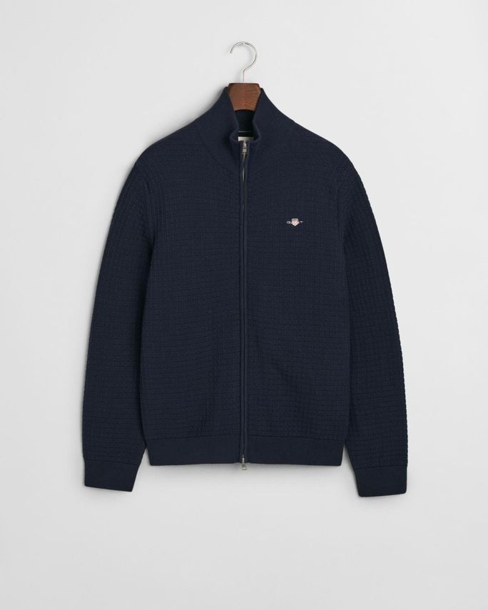 Cotton Textured Zip Cardigan fra Gant