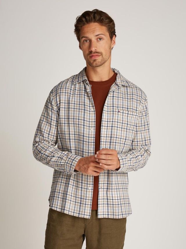 Elegant Gingham Skjorte i Børstet Linned fra Tommy Hilfiger