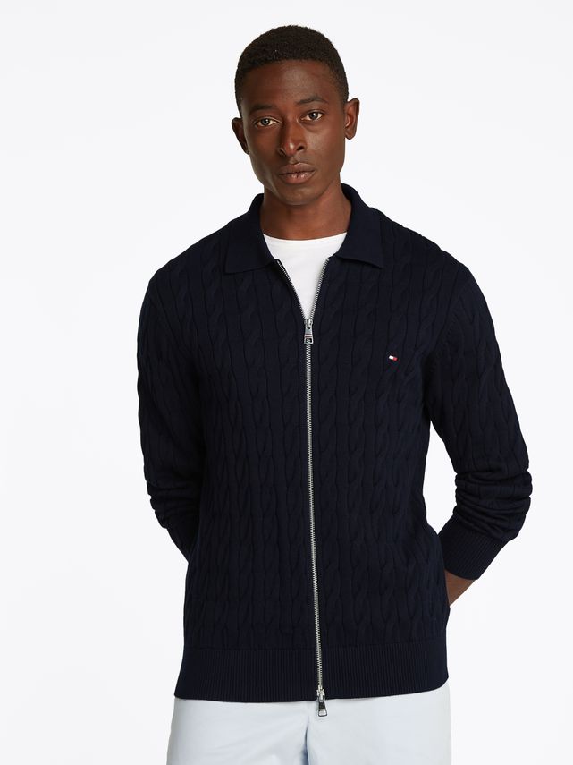 Classic Cable Polo Zip Through fra Tommy Hilfiger