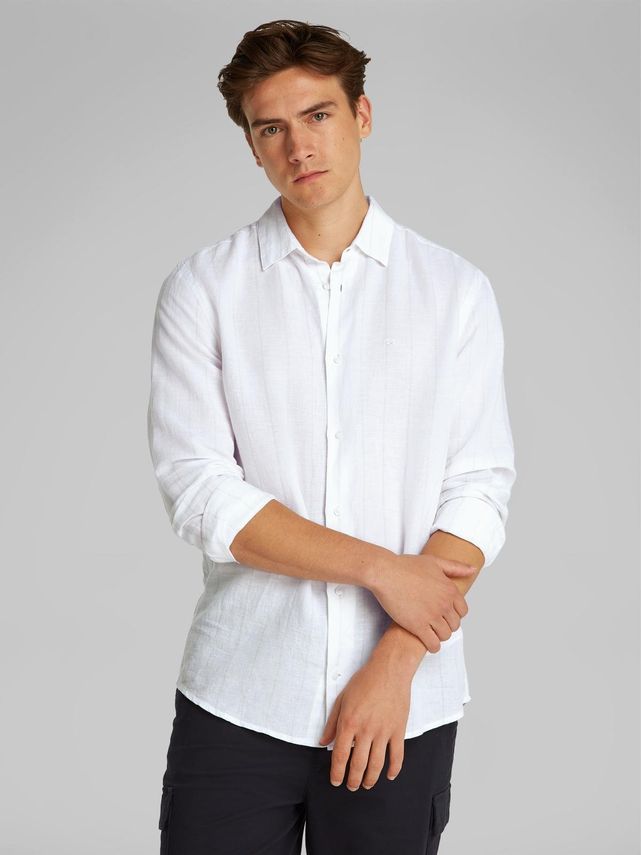 Calvin Klein Stribet Skjorte i Linned og Bomuld - Stilfuld!