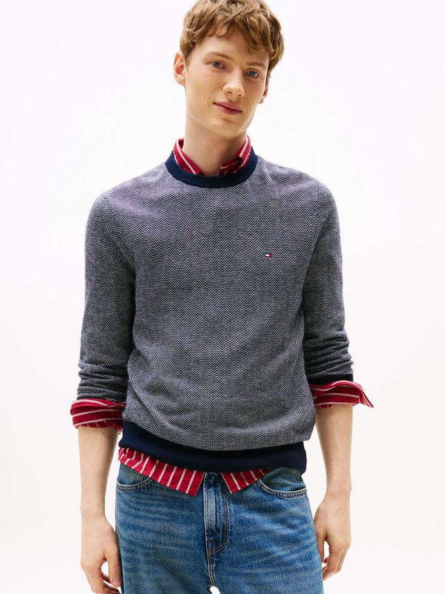 Pima Ctn Cash Herringbone Crew fra Tommy Hilfiger