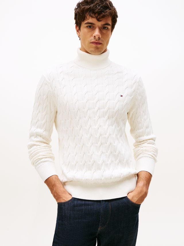 Classic Cotton Cable Roll Neck fra Tommy Hilfiger