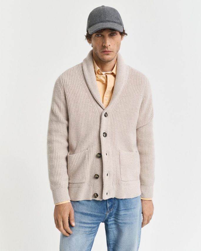 Wool Blend Shawl Collar Cardigan fra Gant