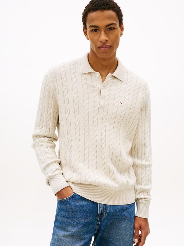 Classic Cotton Cable Ls Polo fra Tommy Hilfiger