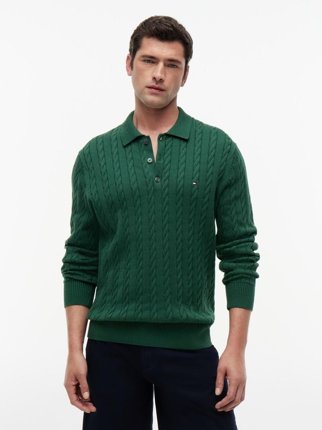 Classic Cotton Cable Ls Polo fra Tommy Hilfiger