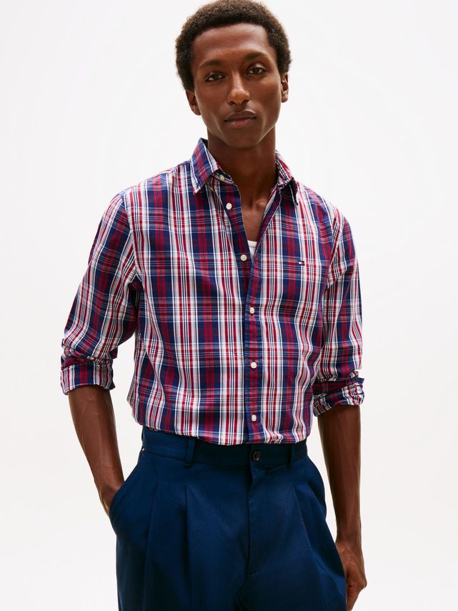Flex Poplin Medium Check Shirt fra Tommy Hilfiger