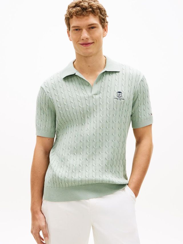 Cable Short Sleeve Polo fra Tommy Hilfiger
