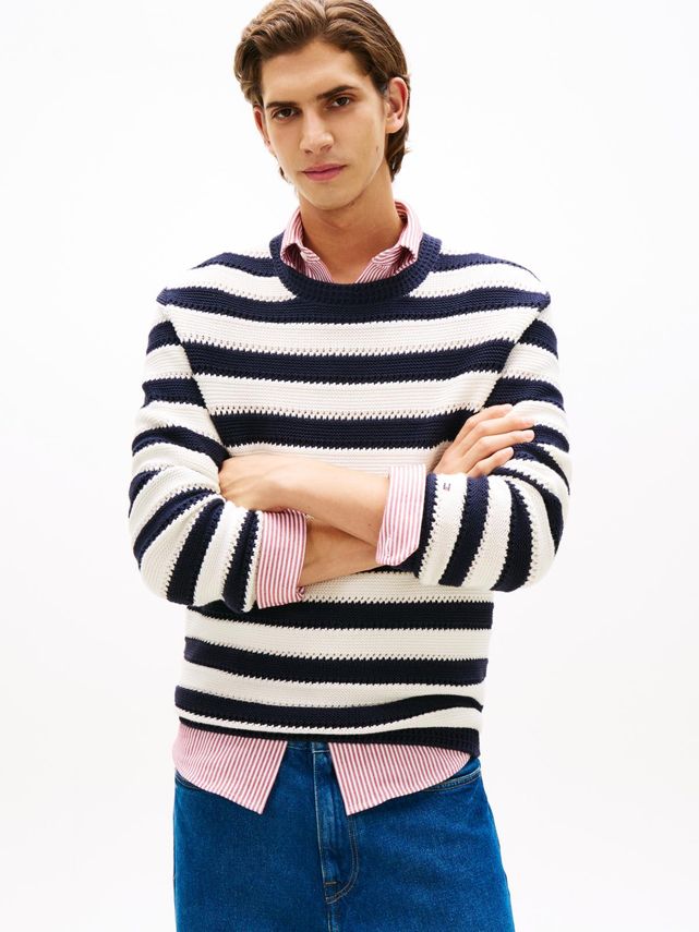 Crochet Block Stripe Crew Neck fra Tommy Hilfiger