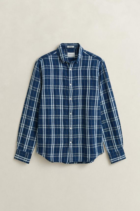 Reg Cotton Linen Indigo Chk Shirt fra Gant
