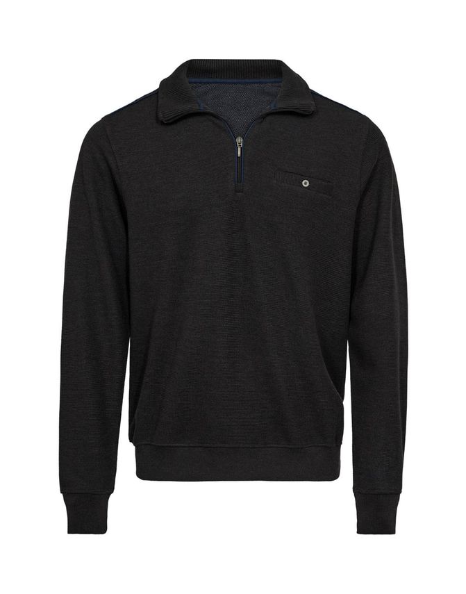 Halv Zip Striktrøje med Brystlomme – Stilfuld Elegance!