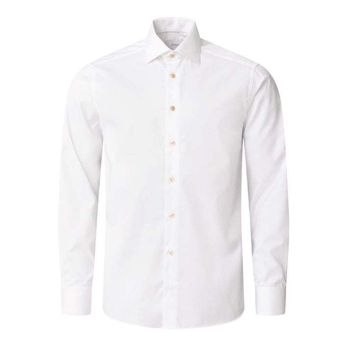 Elegant Eton Skjorte i Beige med Off-White Detaljer
