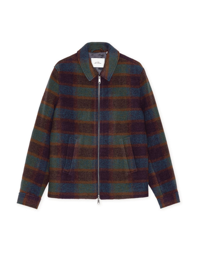 Check Wool Zipper Coach Jacket fra Les Deux