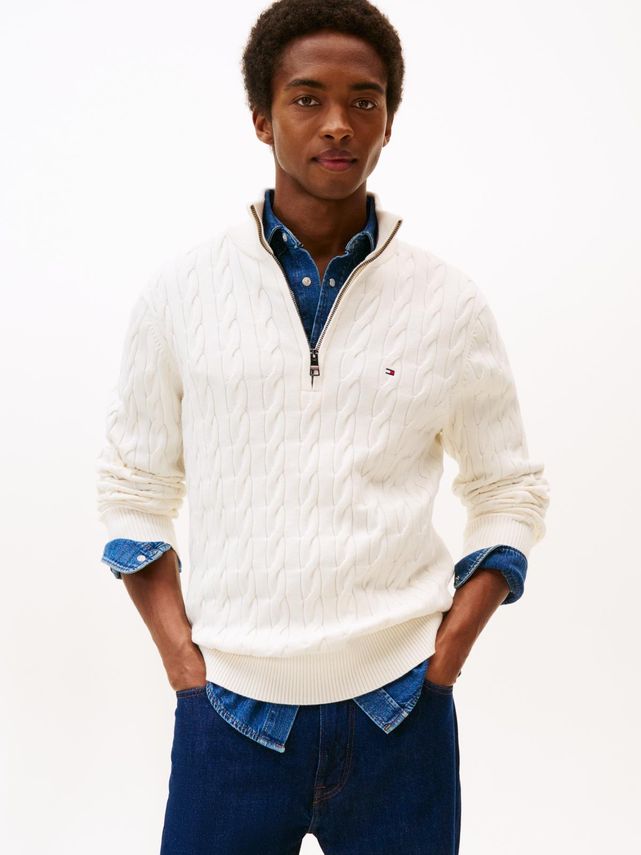 Classic Cotton Cable Zip Mock fra Tommy Hilfiger