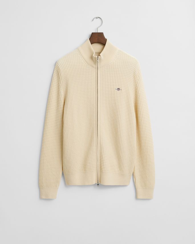 Zipped Textured Cotton Cardigan fra Gant