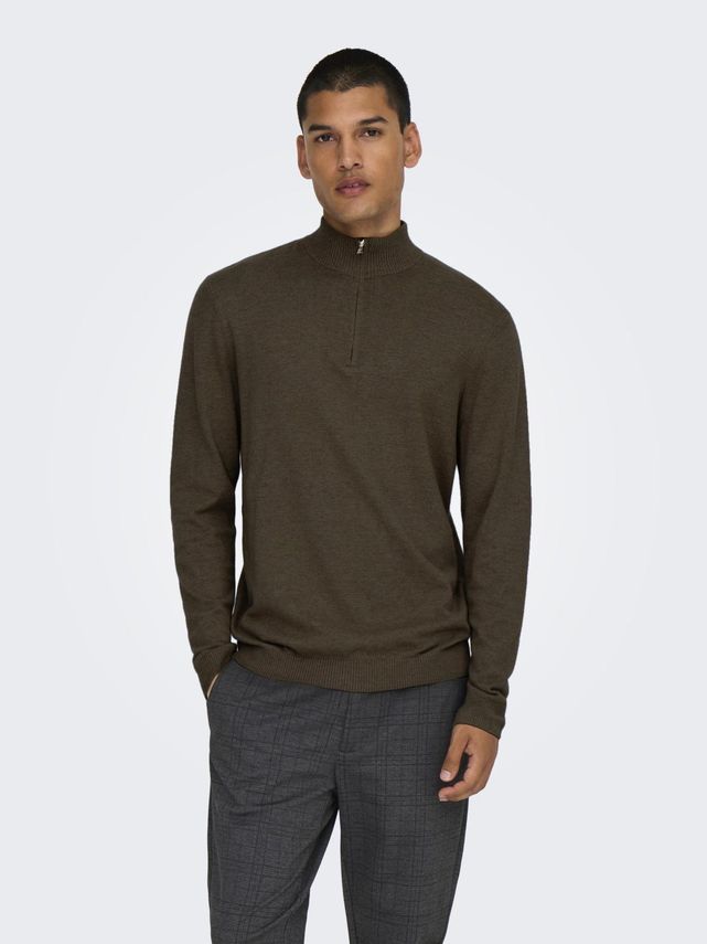 Onsloui Reg 12 Mel Half Zip Knit No fra Only & Sons