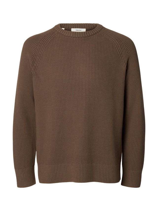 Slmbraun Knit Rlx Rib Crew Neck Noo fra Selected