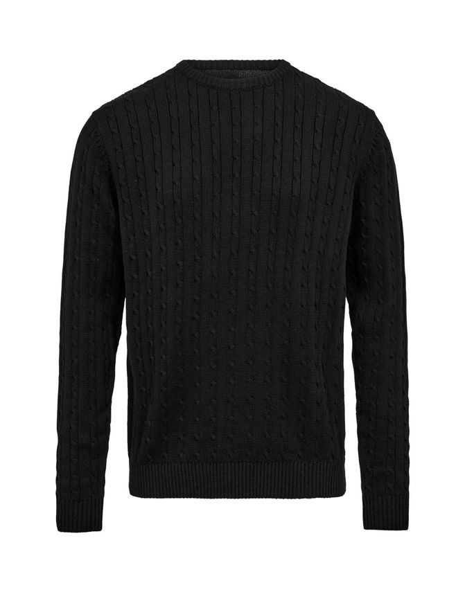 Cable O Neck Knit Regular Fit fra Black Blue